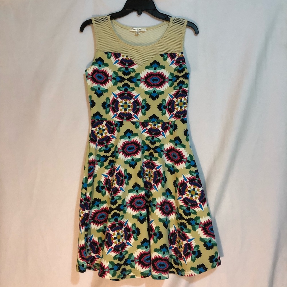 Aztec ainspired Print Dress with Mesh Yoke